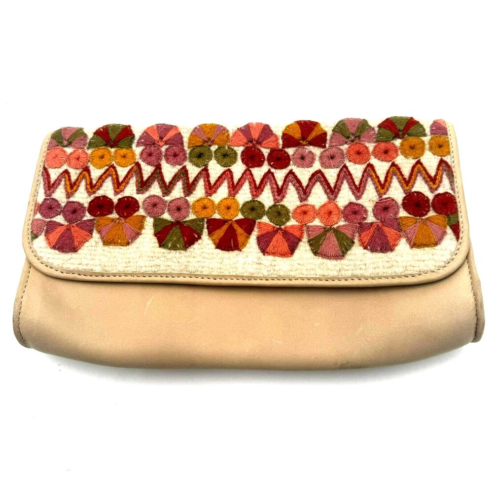 TREEBOL Vintage Tan Clutch Bag Purse Embroidered Boho Festival Hippie Tribal 70s